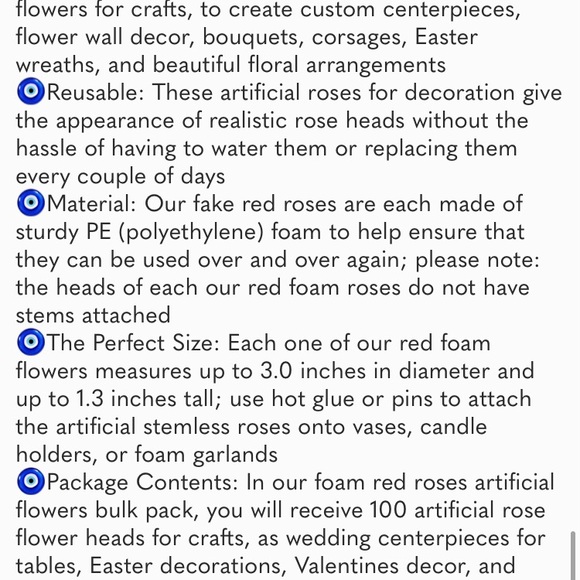 100 Pack Red Artificial Flowers Bulk Stemless Fake Foam Roses for Wedding Decor - Picture 7 of 7